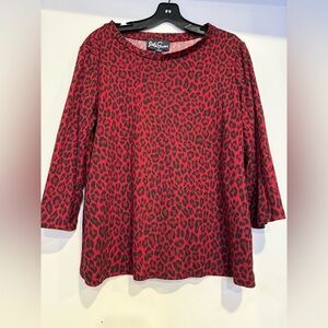 Lesley Evers Red And Black Leopard Print Top Size 1X